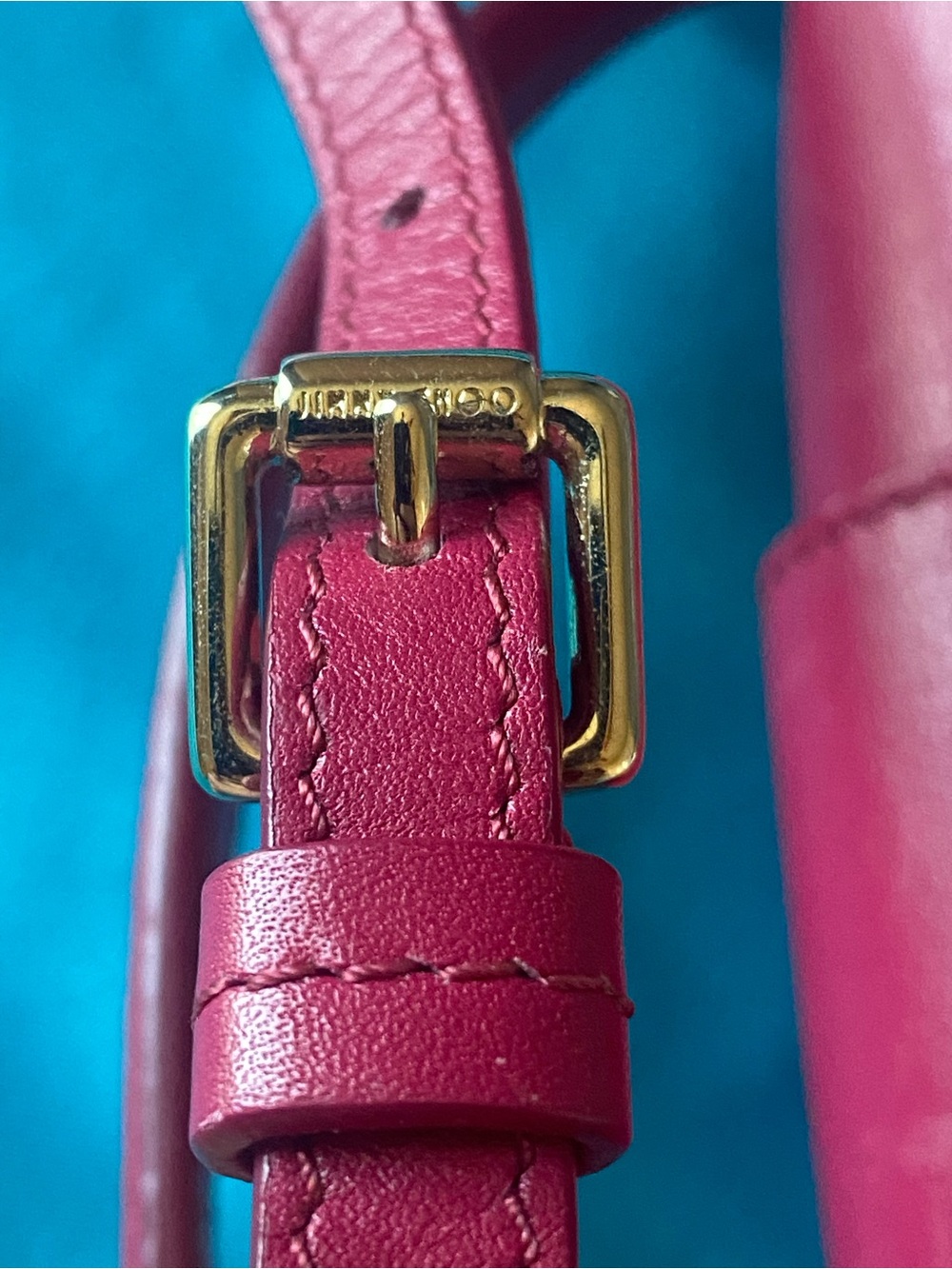 Jimmy Choo Red/Fuchsia Leather Crossbody with Gold-Tone Lock - Picture 12 of 16